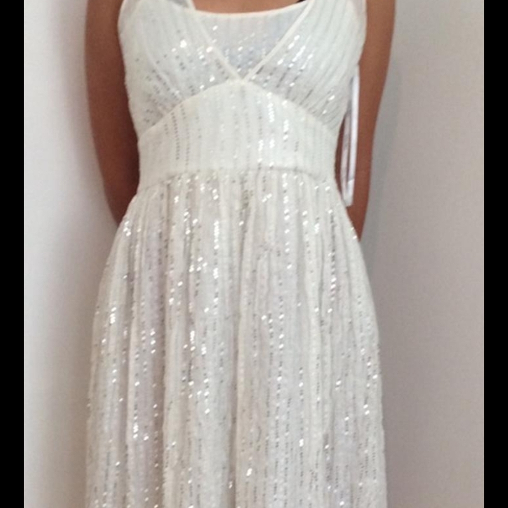 Calvin Klein Strapless White Sequin Dress